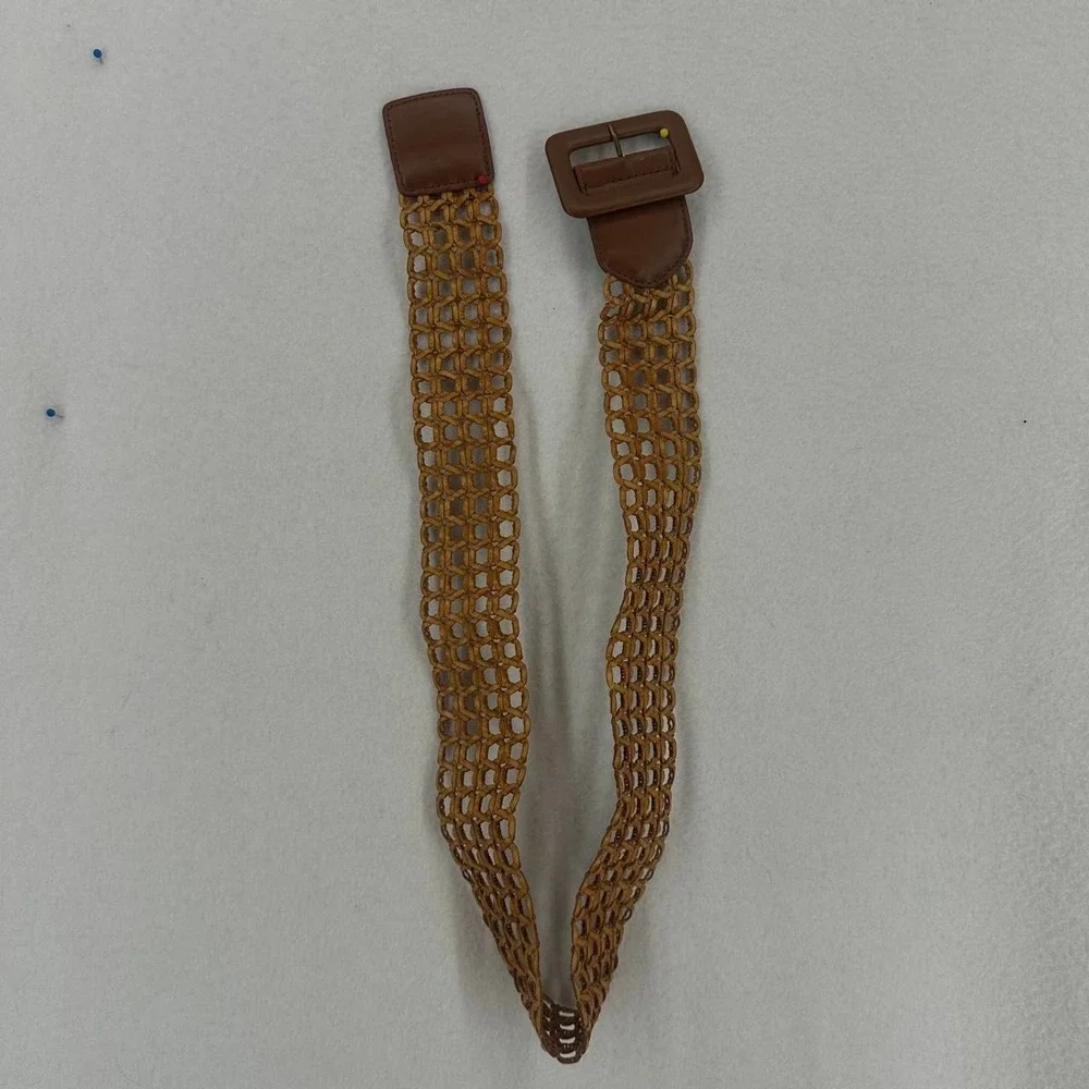 Brown Woven Stretch Waist Belt Faux Leather Buckle Boho Bohemian